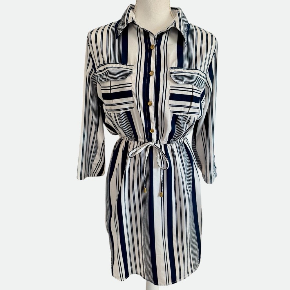 Striped Button-Up Shirt Dress Women’s Size Large